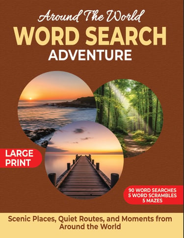 Large print travel word search book cover