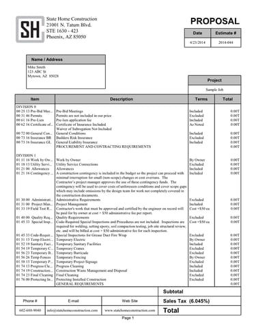 Detailed construction proposals