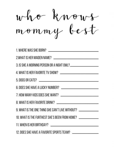 who knows Mommy best checklist