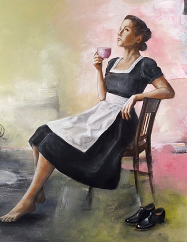 a painting of a woman in a black dress