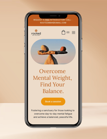 Rooted brand and web design for a mental wellness service.