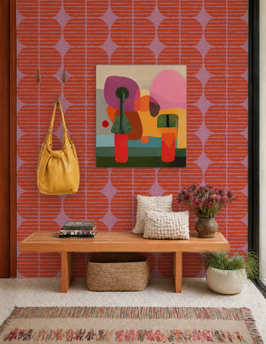 Funky retro wallpaper in red and pink