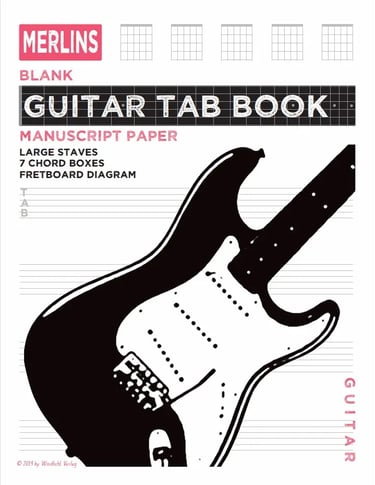 Cover of Merlin's Guitar TAB Book: Blank Notebook for Musicians, Songwriters, Teachers, and Students