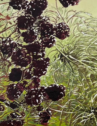 Linocut: Backwards through a hedge - Spring edition - detail