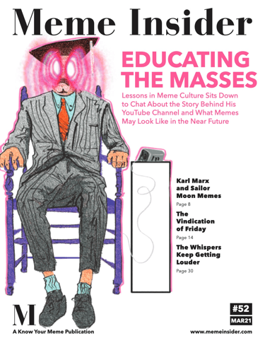 Cover of the Meme Insider publication that interviewed LIMC. It has the LIMC character on the front