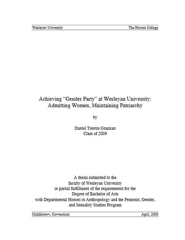 Achieving "Gender Parity" at Wesleyan University