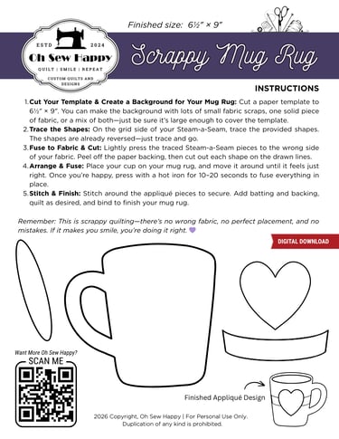 A Mug Rug Pattern, shows a picture of the templates