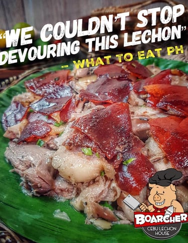 cebu lechon on a plate with banana leaf