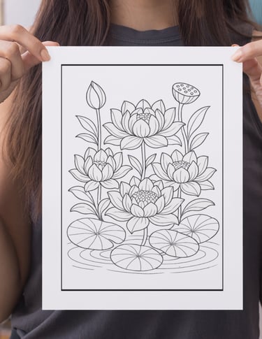 a woman holding up a drawing of a flower