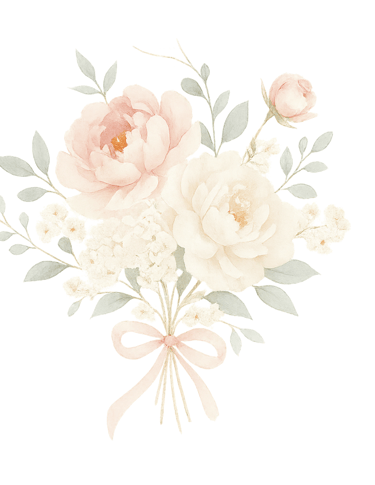 a bouquet of flowers with a bow tied to a ribbon