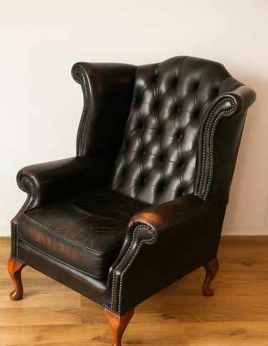 Dark brown leather tufted Chesterfield armchair – vintage chair