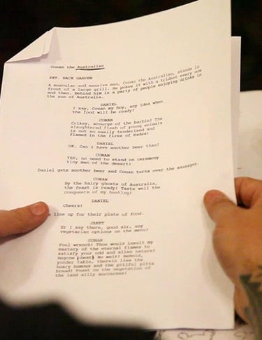 Close up of a sketch script being read at a London Comedy Writers meeting