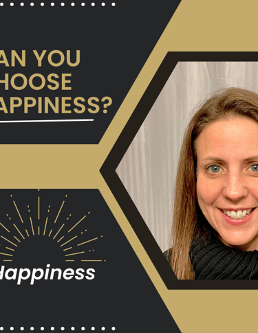 Amy McArdle with a black scarf and a black sweater with a gold and white background