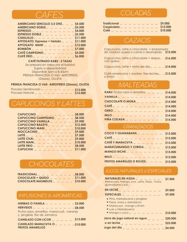 Cafes y mateadas Menú Kabú Café Restaurante