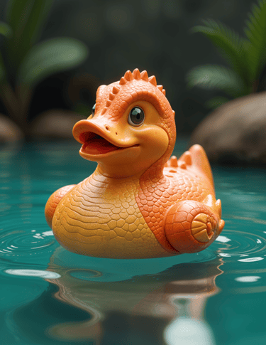 a dinosayr rubber duck toy in a pool