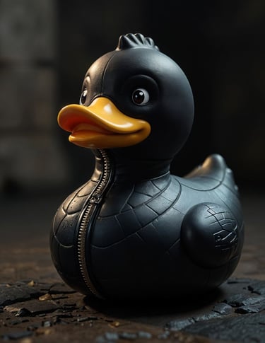 a rubber duck toy with a zippered rubber duck
