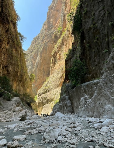 Samaria Gorge with steep limestone cliffs