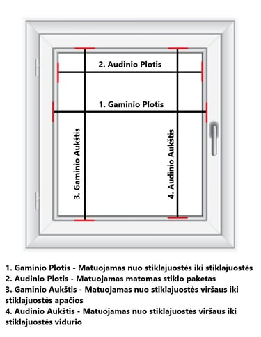 Matavimo instrukcija roletams: pagrindinio nustatymų sąsajos ekrano vaizdas.
