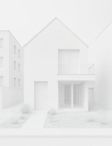 Kubische Hausstudie als weißes Architekturmodell