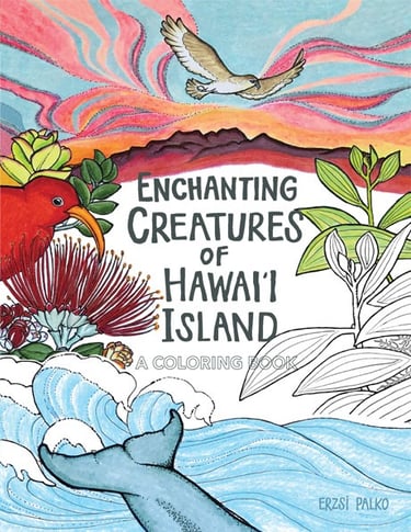 erzsi palko, enchanting creatures of hawaii island, hawaii coloring book, hawaii, coloring book