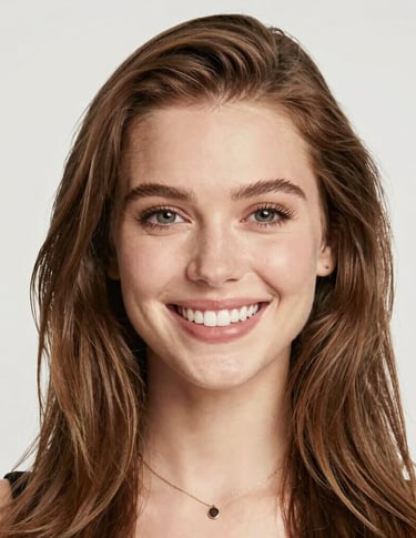 A young woman with curly hair wearing a brown leather jacket and hoop earrings.