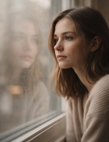 Person sitting quietly among others, feeling disconnected and introspective despite being surrounded