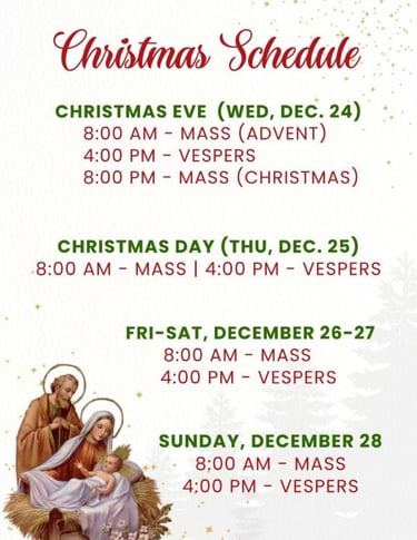 Christmas Schedule page 1.