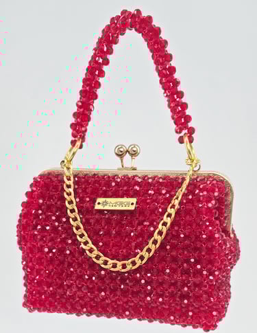 Centauri red luxury bag, handmade with crystal beads, chain handle, and crystal beads - MGG New York