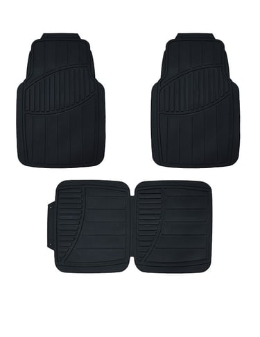 Durable 3-piece set of black all-weather rubber car floor mats for vehicle interior protection.