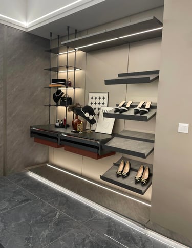 rich wood-tone wardrobe design 