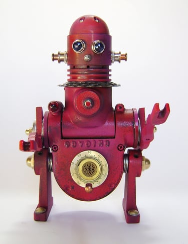 Found object robot named Pipsqueak by Santa Barbara artist Tal Avitzur.
