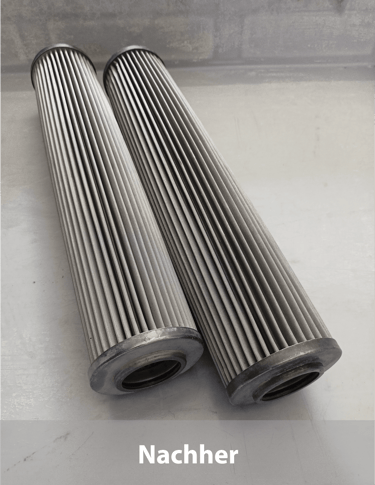 2 gereinigte Hydraulikfilter nach der professionellen Filterreinigung.