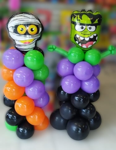 decoracion  para halloween  de columnas de globos infantil