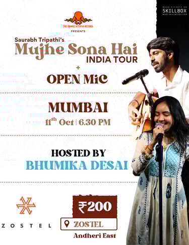 Open Mic + Mujhe Sona Hai India Tour at Zostel Mumbai on 11th October 2025!
