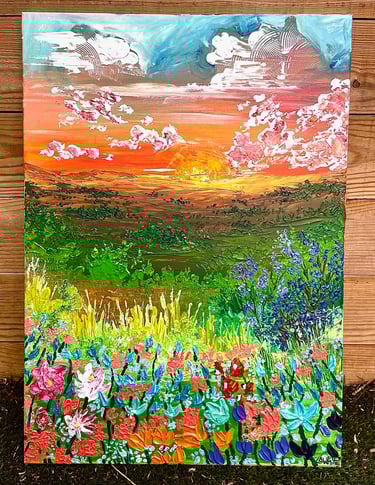 une peinture de coucher de soleil dans la nature