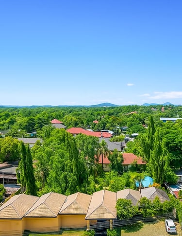 Scenic green view over Pattaya hinterland from elevated 1 Rai land at approx. 5 meters height