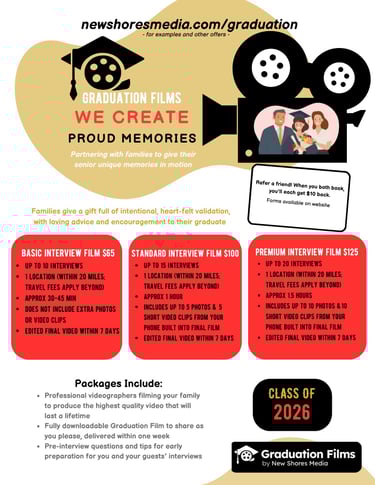 Graduation Film 2026 Video Price Sheet