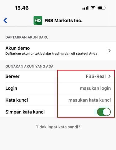 Masukan ID login dan Kata sandi untuk memulai trading