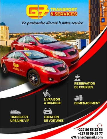 Taxi privé VTC de G7 Transport & Services au Niger : service VIP, discret et sécurisé, disponible 24