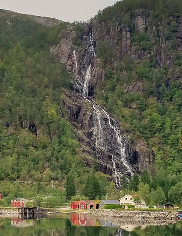 Waterfall along the Osterfjord in Norway