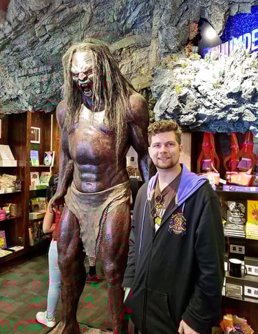 Steven finds a friend at the Weta Cave in Wellington, New Zealand