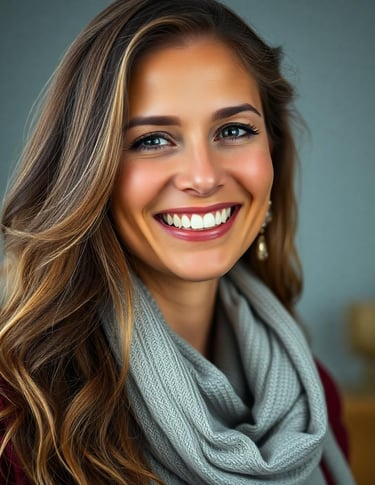 a woman with a scarf around her neck