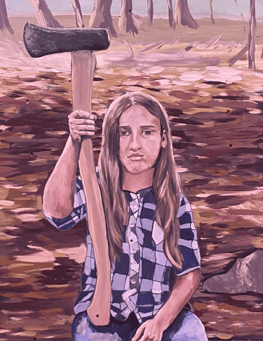 painting of a girl holding an axe