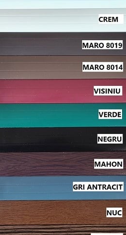 Paletra rulouri exterioare din aluminiu aplicate si suprapuse - albe, maro, gri antracit, imitatie