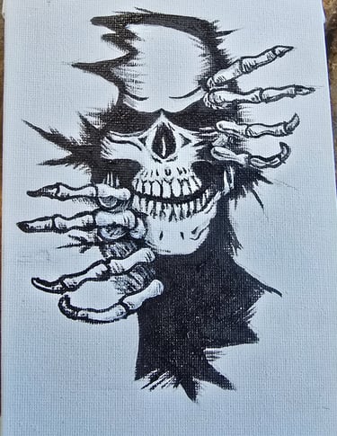a painting of a skull head