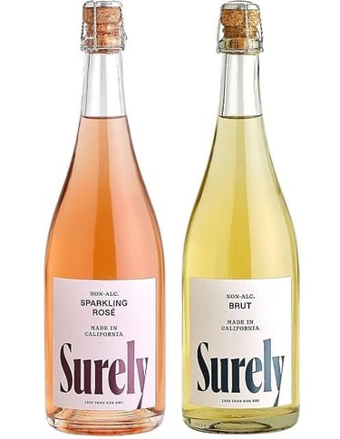 Surely Non Alcoholic Sparkling Brut and Rosé, Dealcoholized California Wine, Low Sugar, Gluten Free,