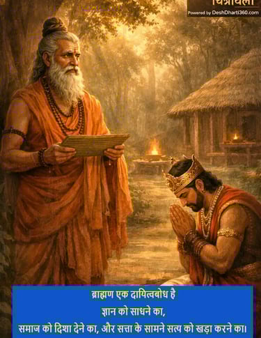 ऋषि और राजा का प्रतीकात्मक दृश्य — भारतवर्ष की चेतना और ब्राह्मण परंपरा