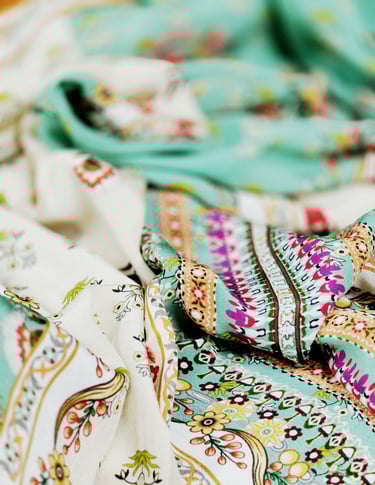 Custom paisley motif print for designer bridal lehengas on crepe