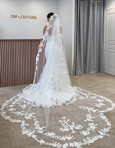 voile de mariée cathédrale  en dentelle  