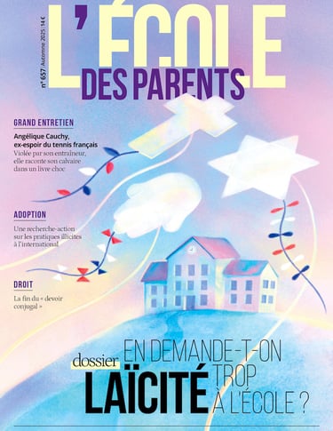 couverture illustrée de l'école des parents pour la laicité représentant une école survolée par des cerf-volants